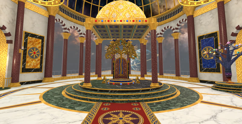The throne room bridge under its canopy and star dome.